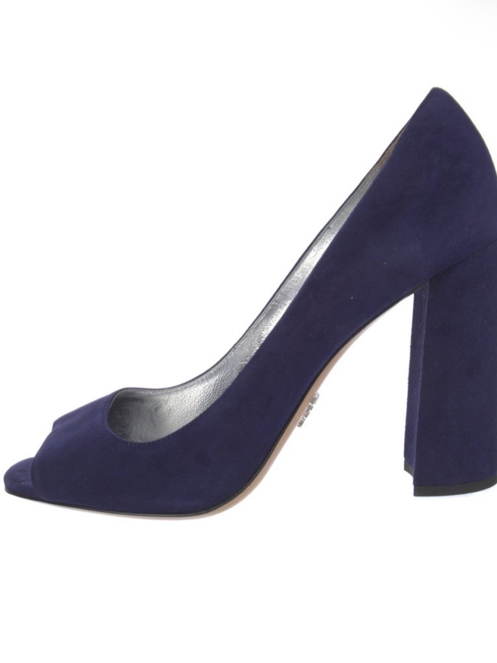 Prada Navy Suede Peep-Toe Block Heel Pumps